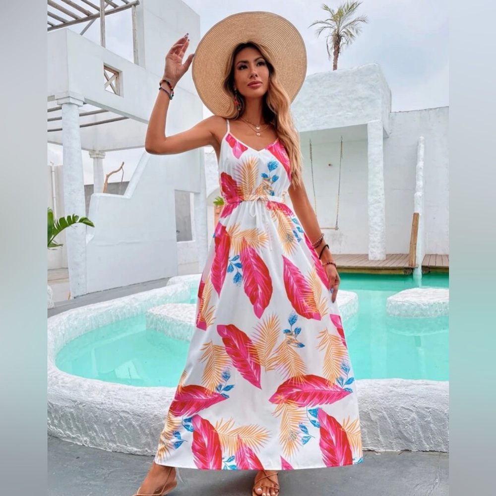 Tropical Floral Maxi Cami Maxi Dress NWOT